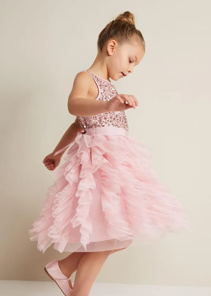 Phase Eight Andrina Sequin Ruffle Dress Pale Pink Women Dresses