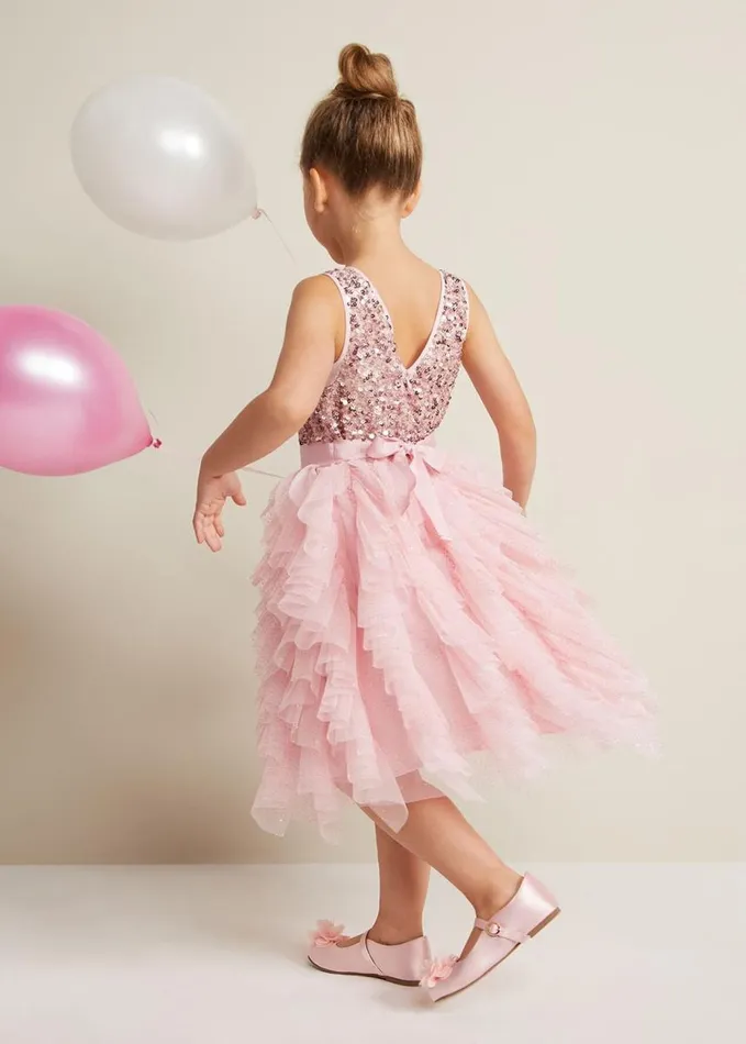 Phase Eight Andrina Sequin Ruffle Dress Pale Pink Women Dresses