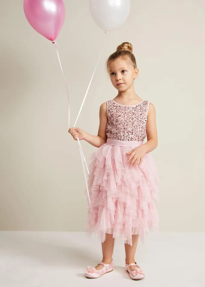Phase Eight Andrina Sequin Ruffle Dress Pale Pink Women Dresses