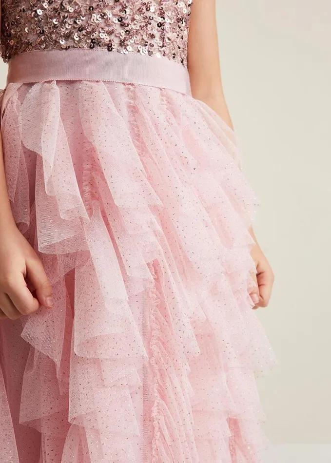 Phase Eight Andrina Sequin Ruffle Dress Pale Pink Women Dresses