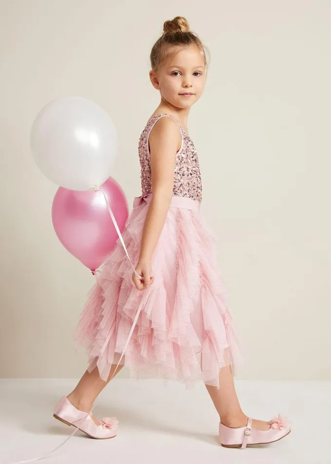 Phase Eight Andrina Sequin Ruffle Dress Pale Pink Women Dresses