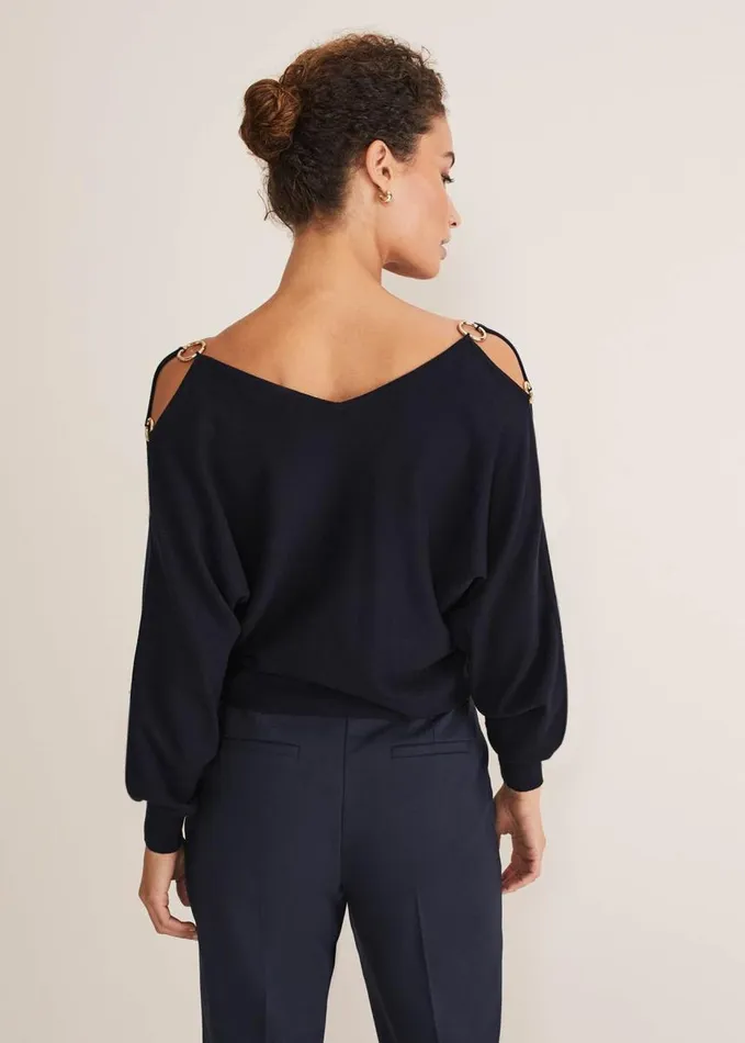 Phase Eight Ariana Embellished Top Midnight Women Knitwear