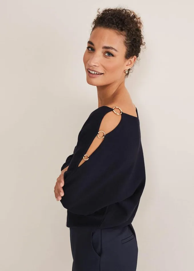 Phase Eight Ariana Embellished Top Midnight Women Knitwear