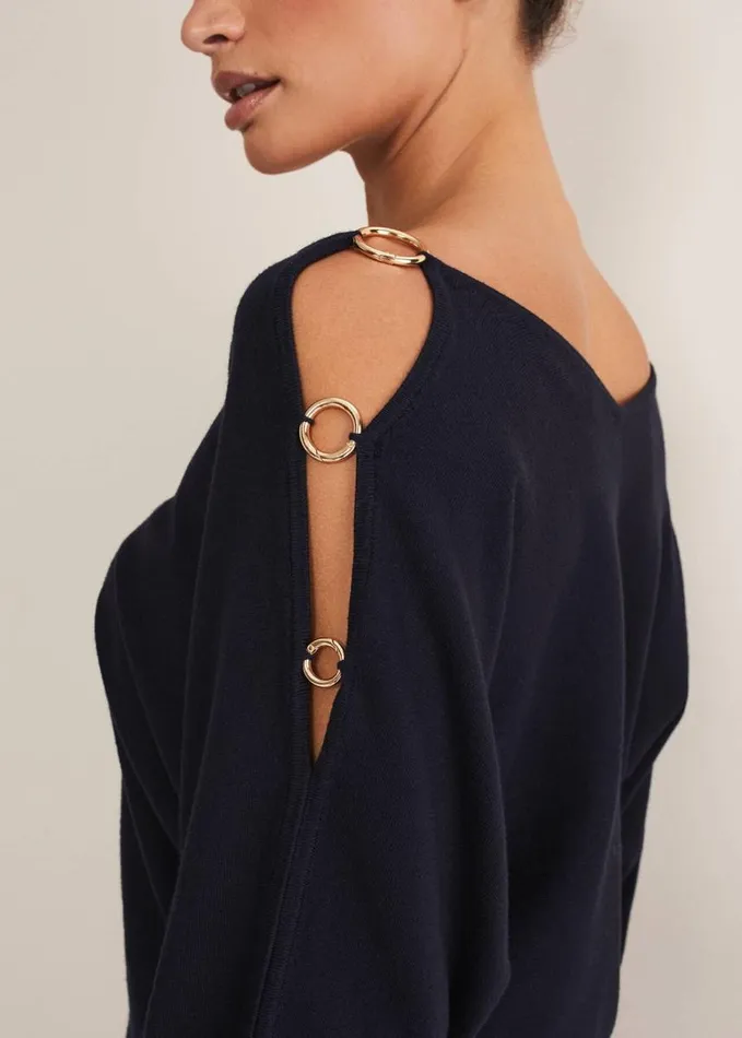 Phase Eight Ariana Embellished Top Midnight Women Knitwear