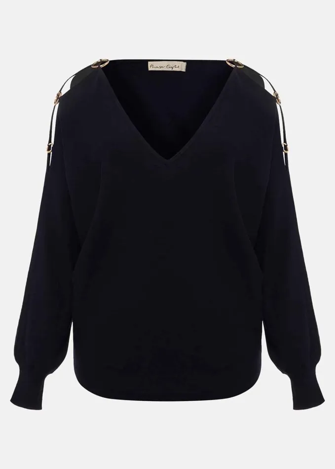 Phase Eight Ariana Embellished Top Midnight Women Knitwear