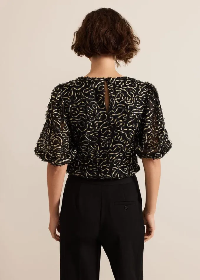 Phase Eight Ariella Textured Blouson Sleeve Top Black Women Shirts and Blouses