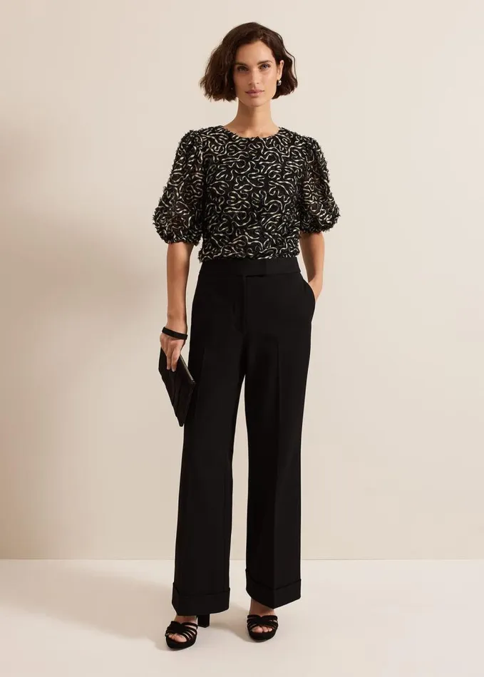 Phase Eight Ariella Textured Blouson Sleeve Top Black Women Shirts and Blouses