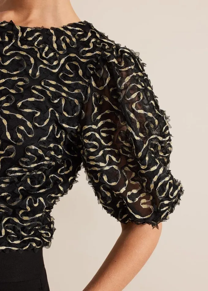 Phase Eight Ariella Textured Blouson Sleeve Top Black Women Shirts and Blouses