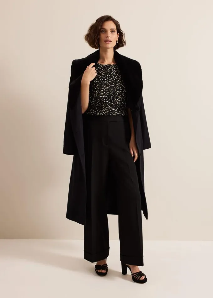 Phase Eight Ariella Textured Blouson Sleeve Top Black Women Shirts and Blouses