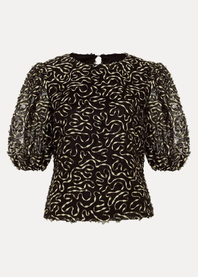Phase Eight Ariella Textured Blouson Sleeve Top Black Women Shirts and Blouses
