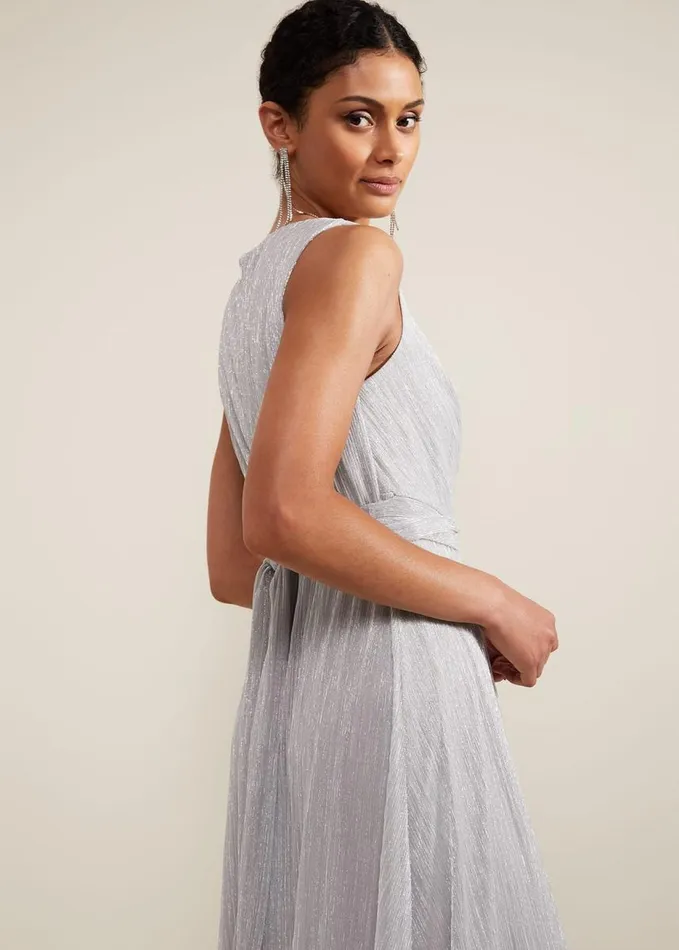 Phase Eight Artemis Plisse Shimmer Maxi Dress Silver Women Dresses