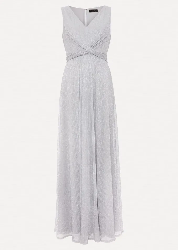 Phase Eight Artemis Plisse Shimmer Maxi Dress Silver Women Dresses