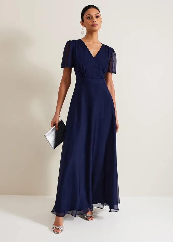 Phase Eight Arwen Silk Maxi Dress Navy Women Dresses
