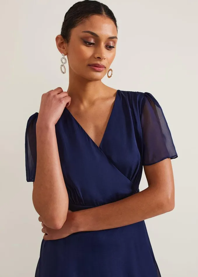Phase Eight Arwen Silk Maxi Dress Navy Women Dresses