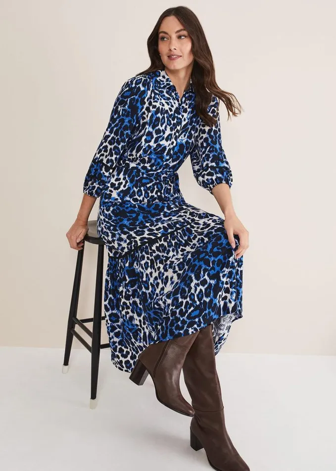 Phase Eight Ava Leopard Midaxi Dress Blueivory Women Dresses