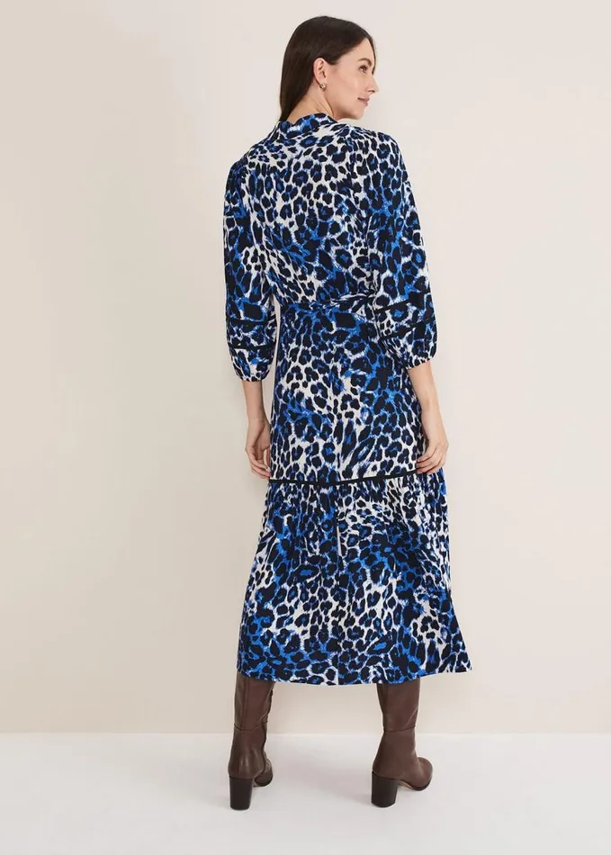Phase Eight Ava Leopard Midaxi Dress Blueivory Women Dresses