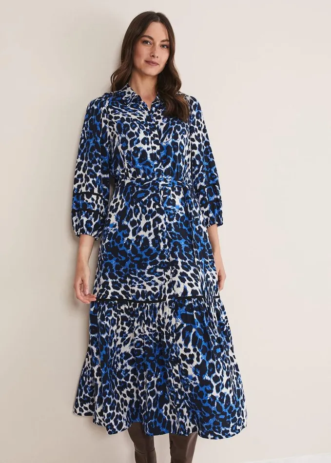 Phase Eight Ava Leopard Midaxi Dress Blueivory Women Dresses