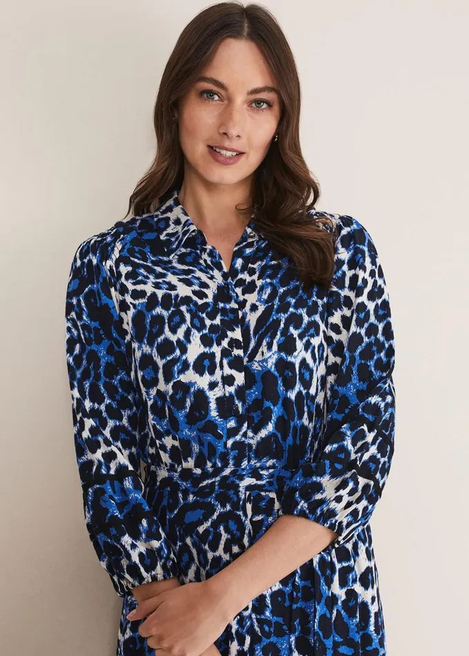 Phase Eight Ava Leopard Midaxi Dress Blueivory Women Dresses