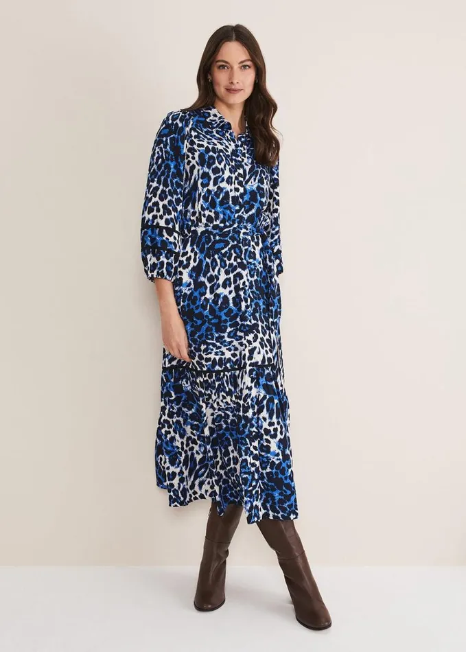 Phase Eight Ava Leopard Midaxi Dress Blueivory Women Dresses