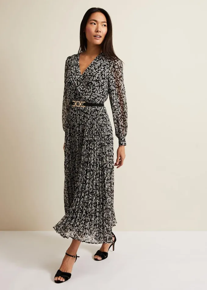 Phase Eight Ayana Spot Pleat Midaxi Dress Multicoloured Women Dresses
