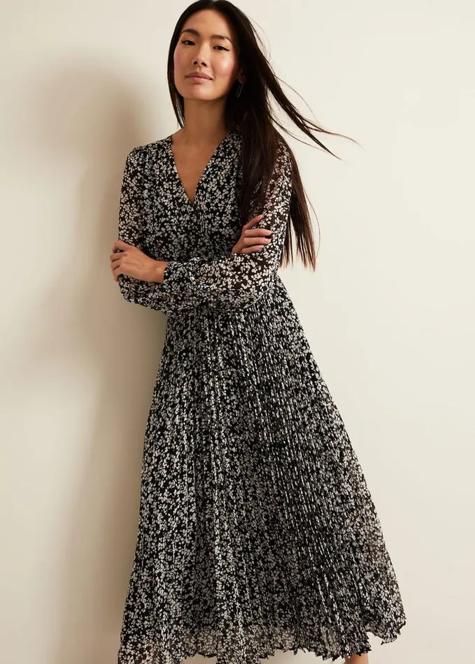 Phase Eight Ayana Spot Pleat Midaxi Dress Multicoloured Women Dresses