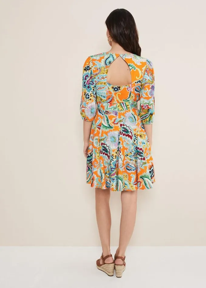 Phase Eight Azalia Paisley Linen Swing Dress Orangemulti Women Dresses