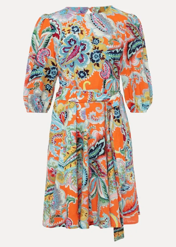 Phase Eight Azalia Paisley Linen Swing Dress Orangemulti Women Dresses