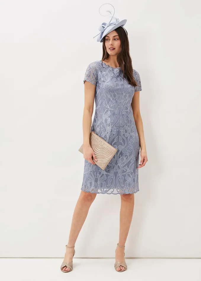 Phase Eight Bea Embroidered Dress Arctic Blue Women Dresses