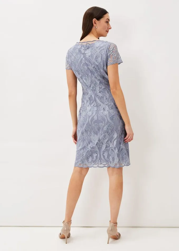 Phase Eight Bea Embroidered Dress Arctic Blue Women Dresses