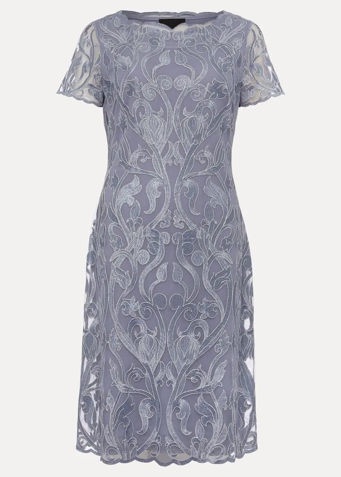 Phase Eight Bea Embroidered Dress Arctic Blue Women Dresses