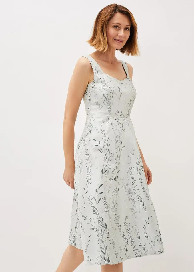 Phase Eight Becka Floral Jacquard Fit And Flare Dress Eau De Nil Women Dresses