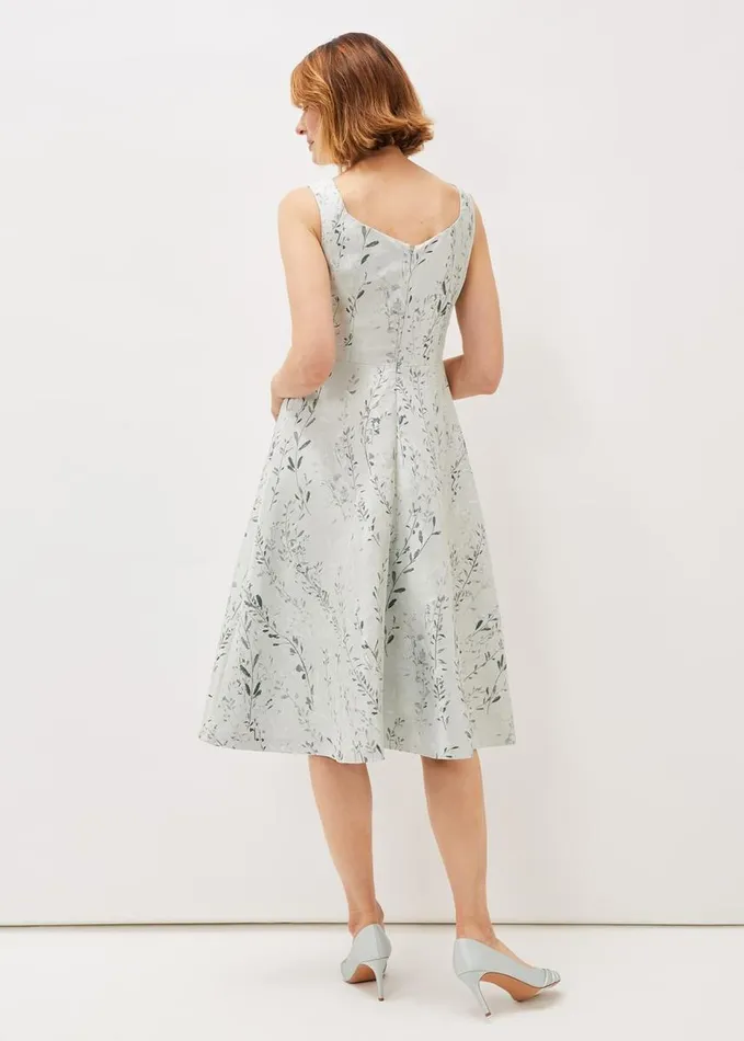 Phase Eight Becka Floral Jacquard Fit And Flare Dress Eau De Nil Women Dresses