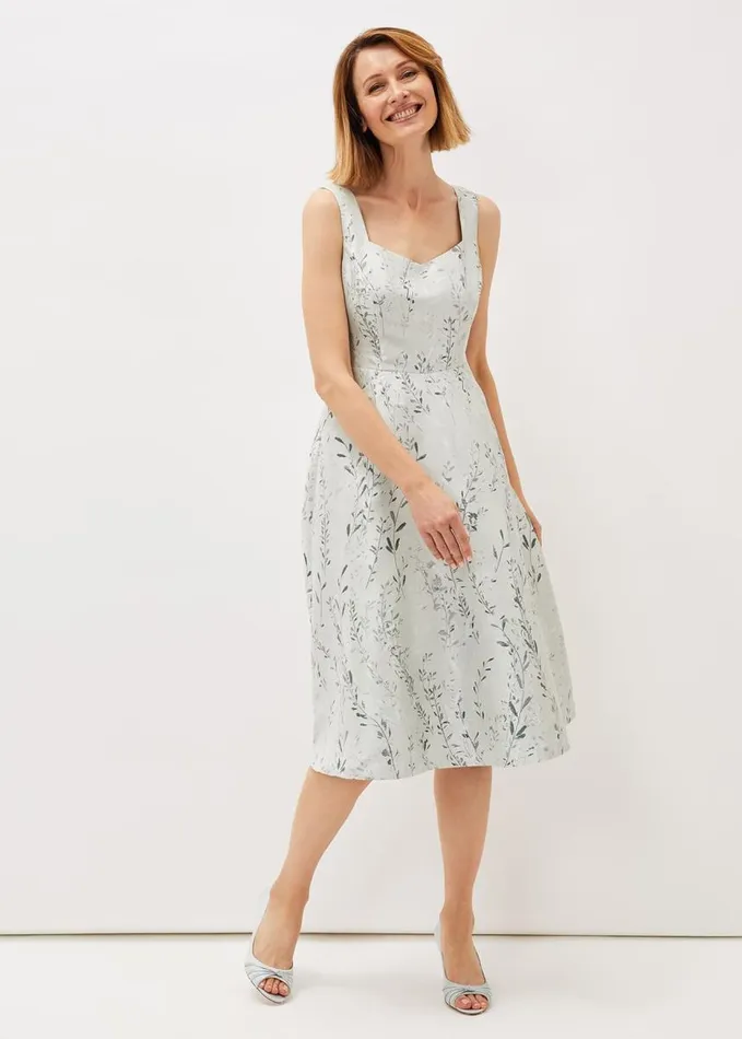 Phase Eight Becka Floral Jacquard Fit And Flare Dress Eau De Nil Women Dresses