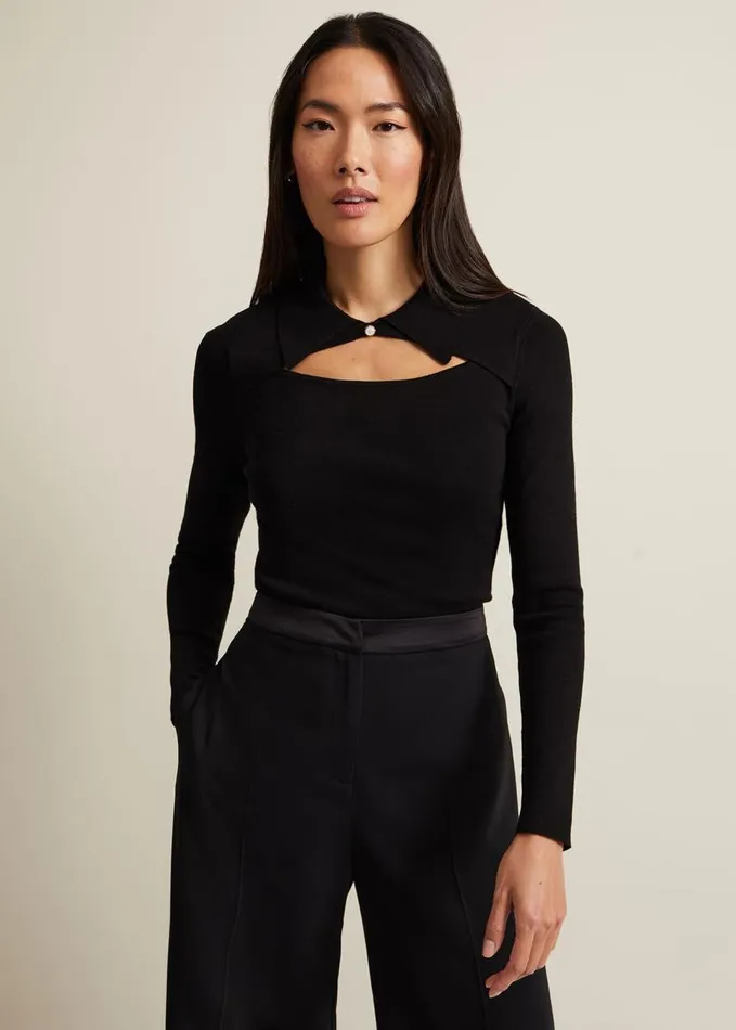 Phase Eight Becki Cut Out Collar Jumper Black Women Knitwear