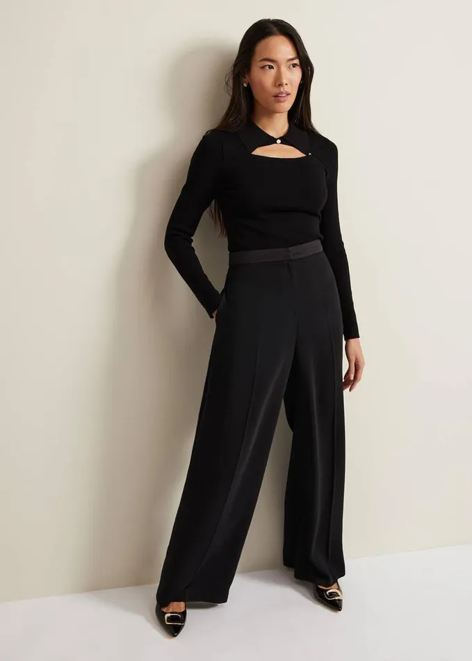 Phase Eight Becki Cut Out Collar Jumper Black Women Knitwear