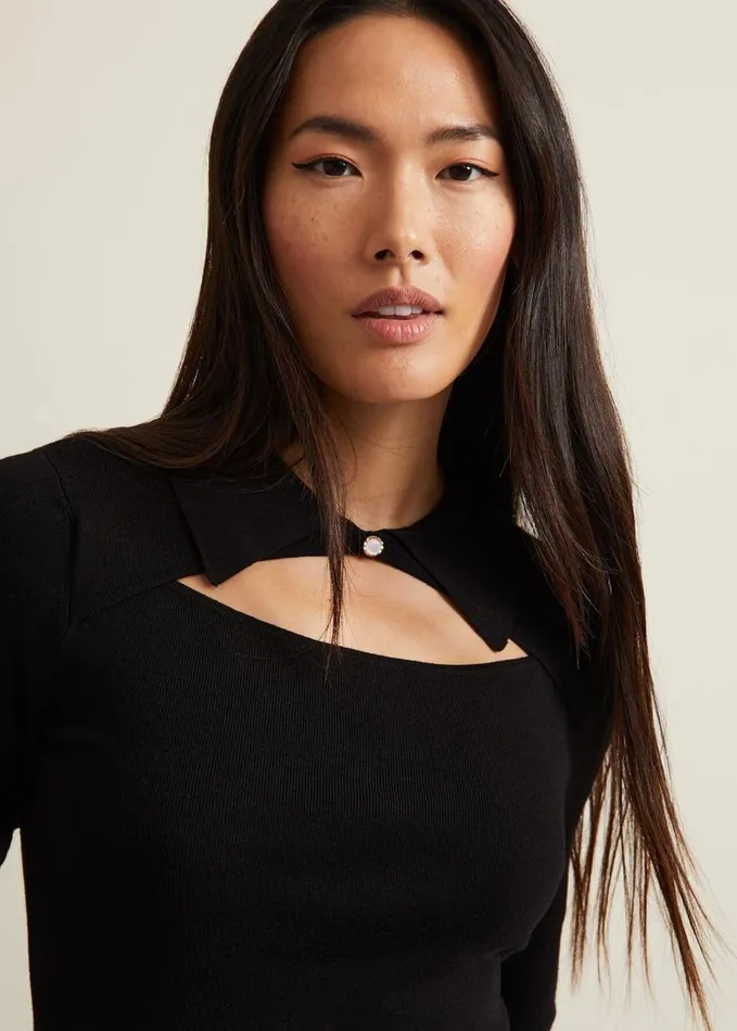 Phase Eight Becki Cut Out Collar Jumper Black Women Knitwear