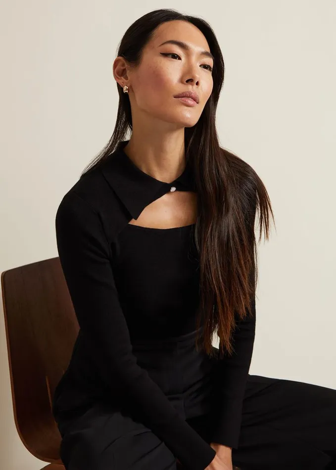 Phase Eight Becki Cut Out Collar Jumper Black Women Knitwear
