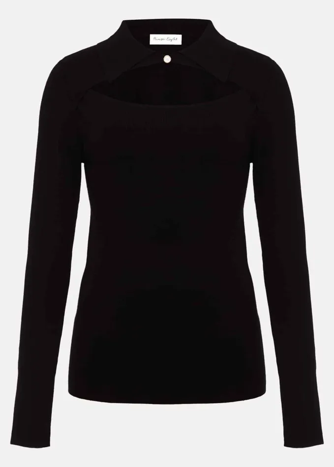 Phase Eight Becki Cut Out Collar Jumper Black Women Knitwear