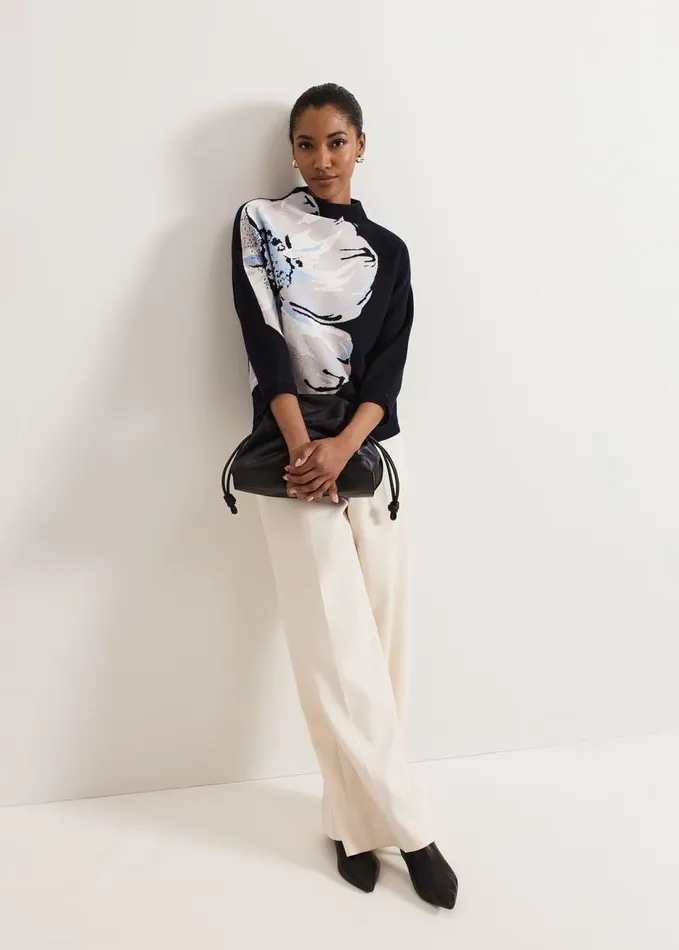 Phase Eight Bessie Blue Floral Placement Knit Navy Women Knitwear