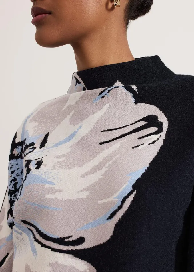 Phase Eight Bessie Blue Floral Placement Knit Navy Women Knitwear
