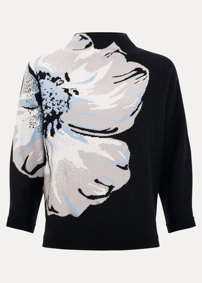 Phase Eight Bessie Blue Floral Placement Knit Navy Women Knitwear