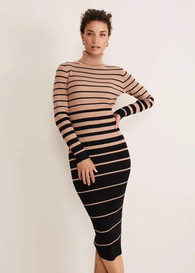 Phase Eight Bettie Ombre Colourblock Ribbed Dress Camelblack Women Dresses
