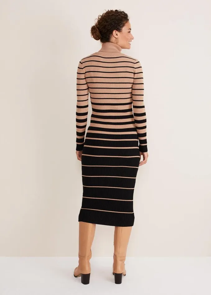 Phase Eight Bettie Ombre Colourblock Ribbed Dress Camelblack Women Dresses