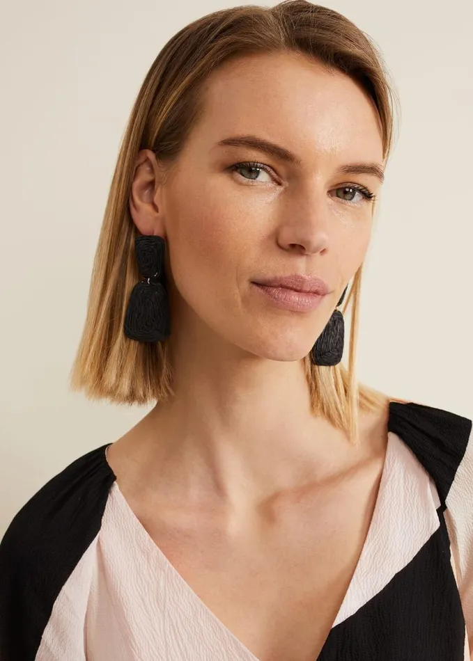 Phase Eight Black Raffia Square Drop Earrings Black Women Jewellery