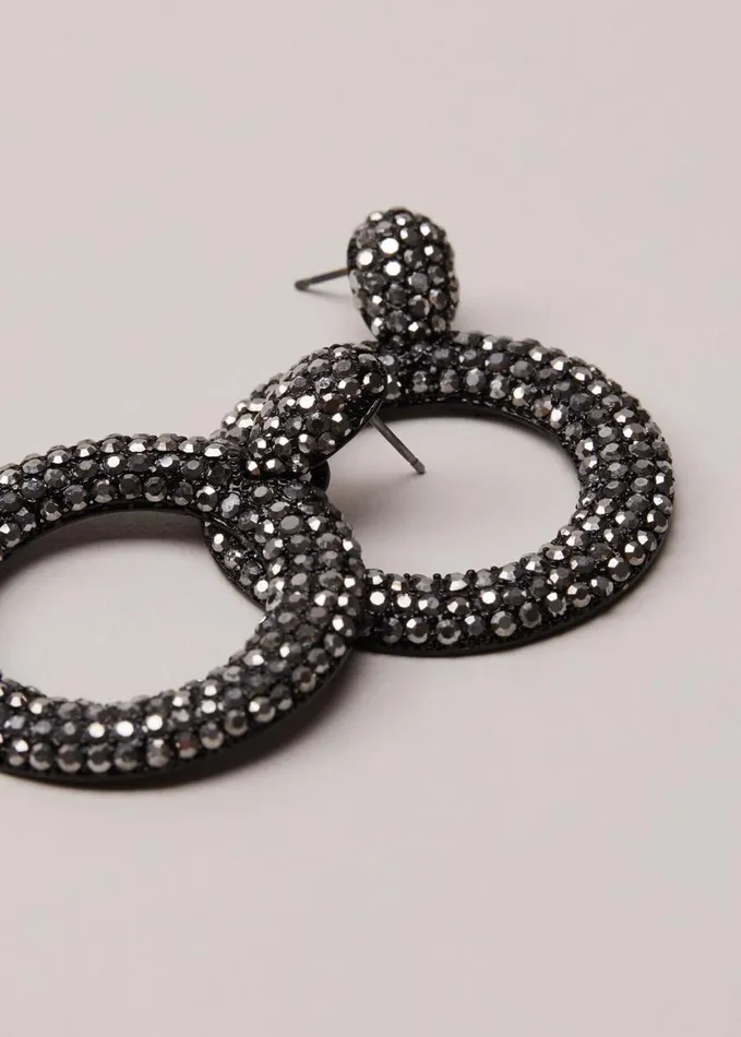 Phase Eight Black Sparkly Circle Earrings Gunmetal Women Jewellery
