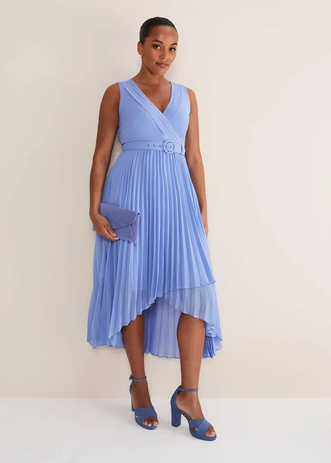Phase Eight Brianna Pleated Midaxi Dress Cornflower Women Dresses