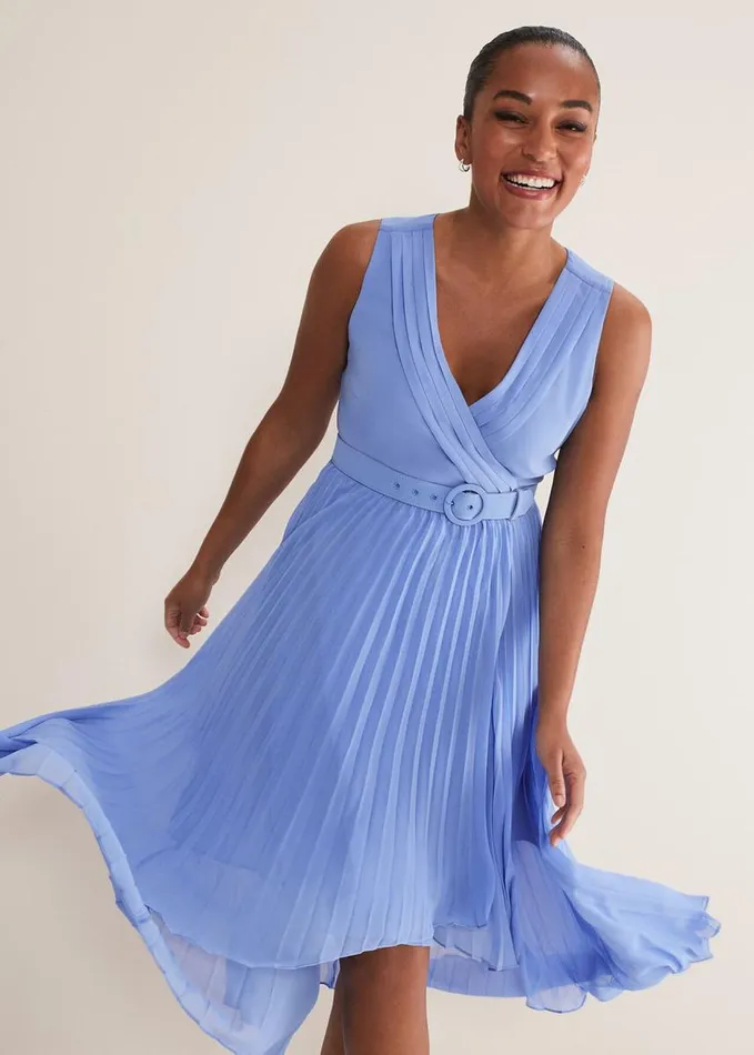 Phase Eight Brianna Pleated Midaxi Dress Cornflower Women Dresses