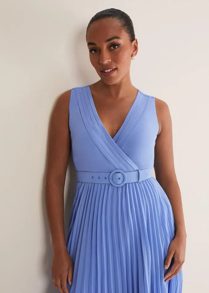 Phase Eight Brianna Pleated Midaxi Dress Cornflower Women Dresses