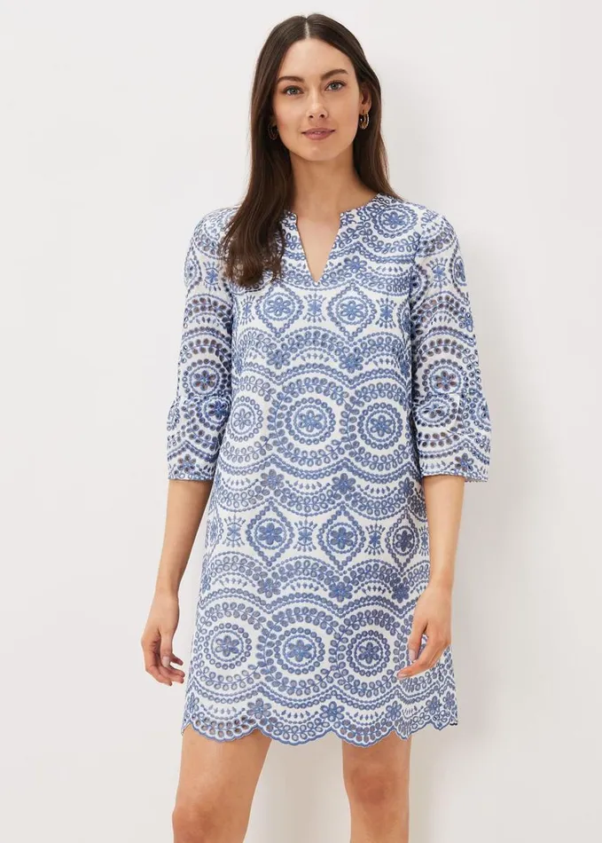 Phase Eight Brianne Broderie Shift Dress Bluewhite Women Dresses