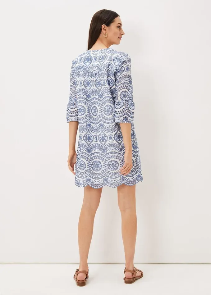 Phase Eight Brianne Broderie Shift Dress Bluewhite Women Dresses